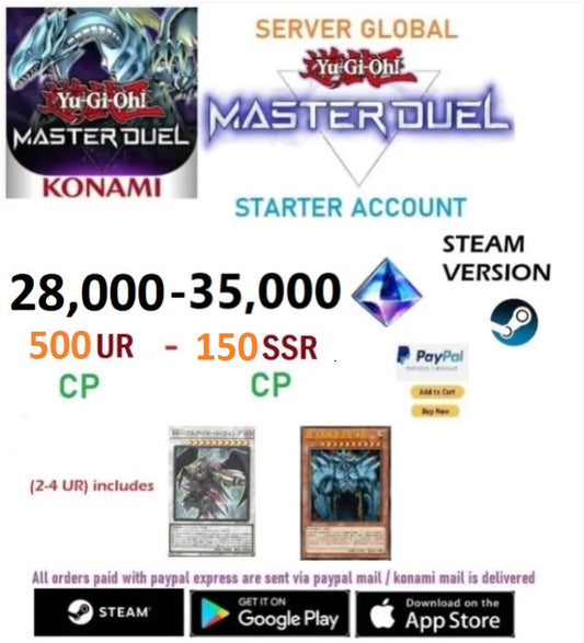 [SERVER GLOBAL/STEAM VERSION]  28,000- 35,000+ Gems Yu-Gi-Oh! Master Duel Starter Reroll Account