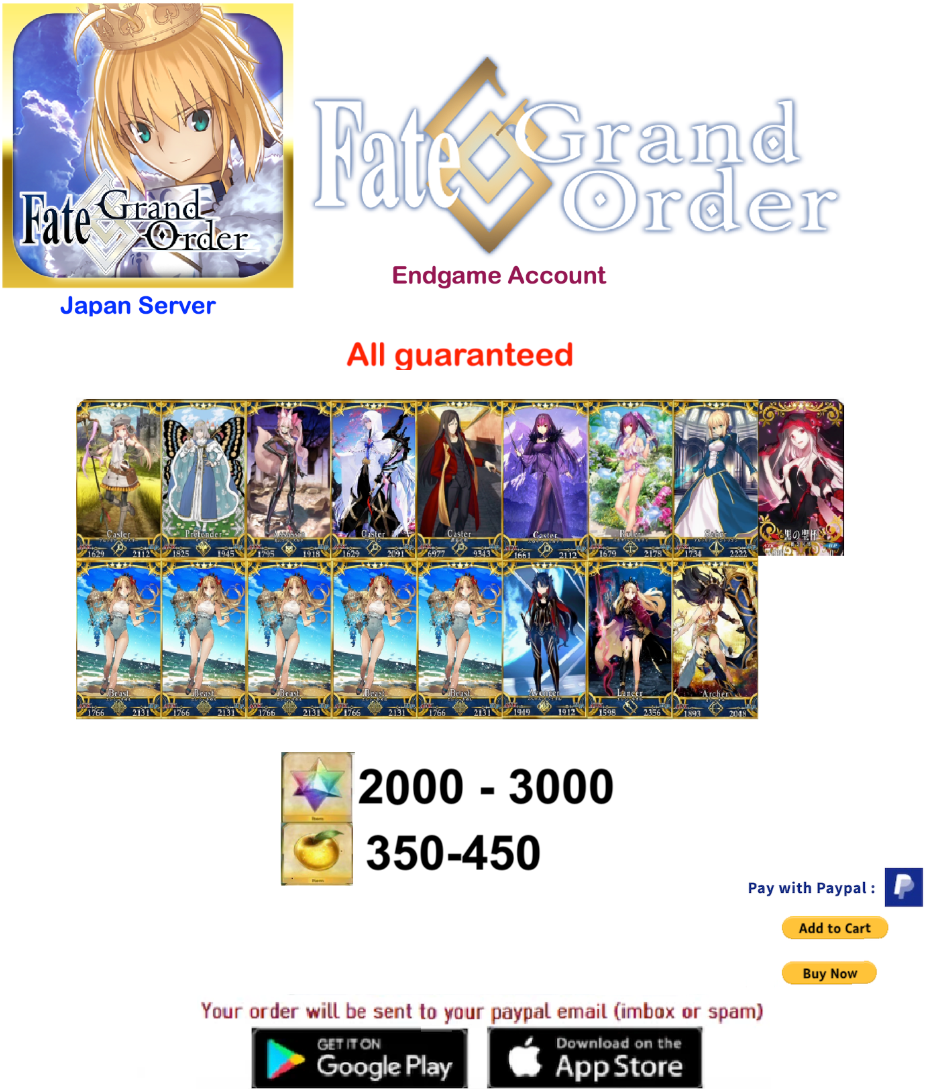 [JAPAN SERVER] NP5 x 1   Fate Grand Order FGO Endgame Account v25