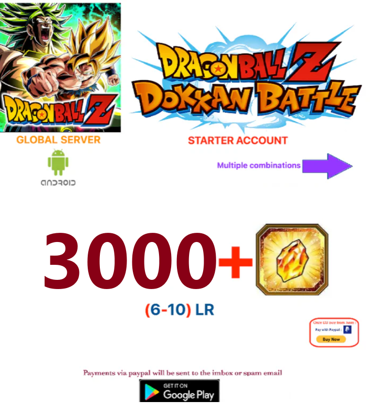 (Global Server)(ANDROID VERSION)  3000 + Dragon Stones  Dragon Ball Dokkan Battle Starter Account