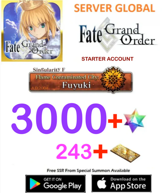 [GLOBAL SERVER][INSTANT DELIVERY] 3000 sq - (243-270) Tickets +SQ Fate Grand Order FGO Quartz  Reroll Starter