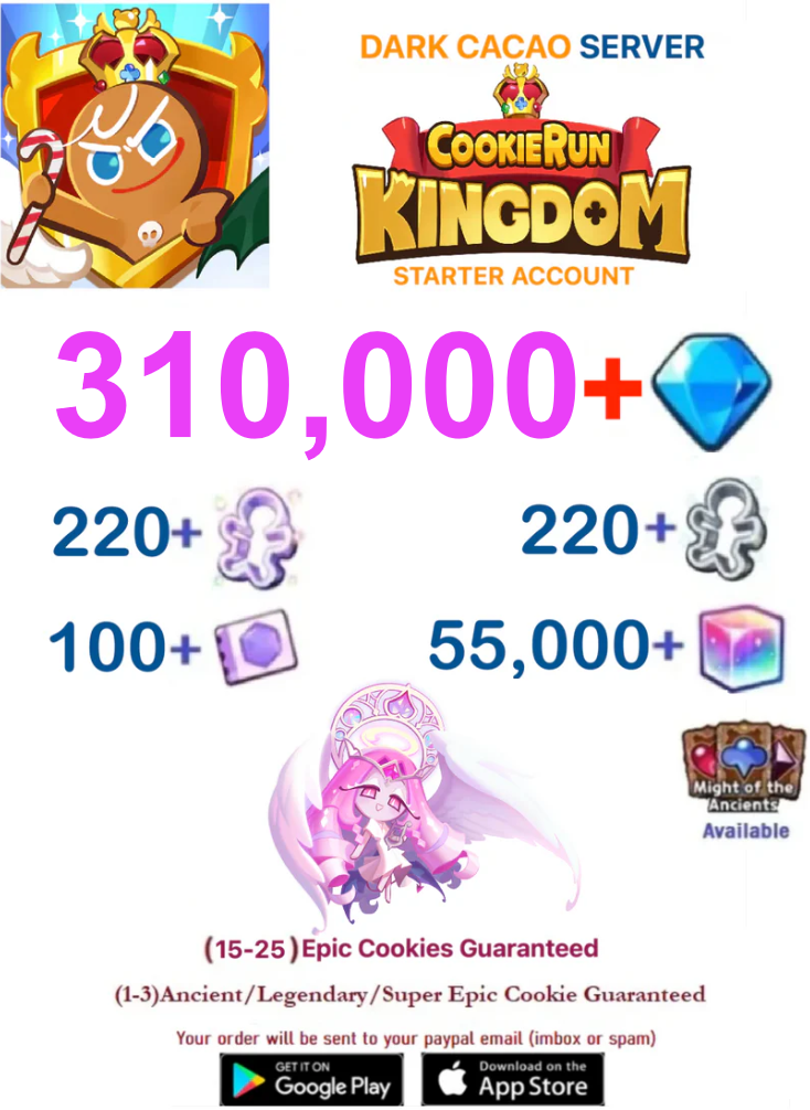 [GLOBAL/Dark Cacao] 310,000+Gems  + Eternal Sugar  Cookie  Cookie Run: Kingdom Starter Reroll Account