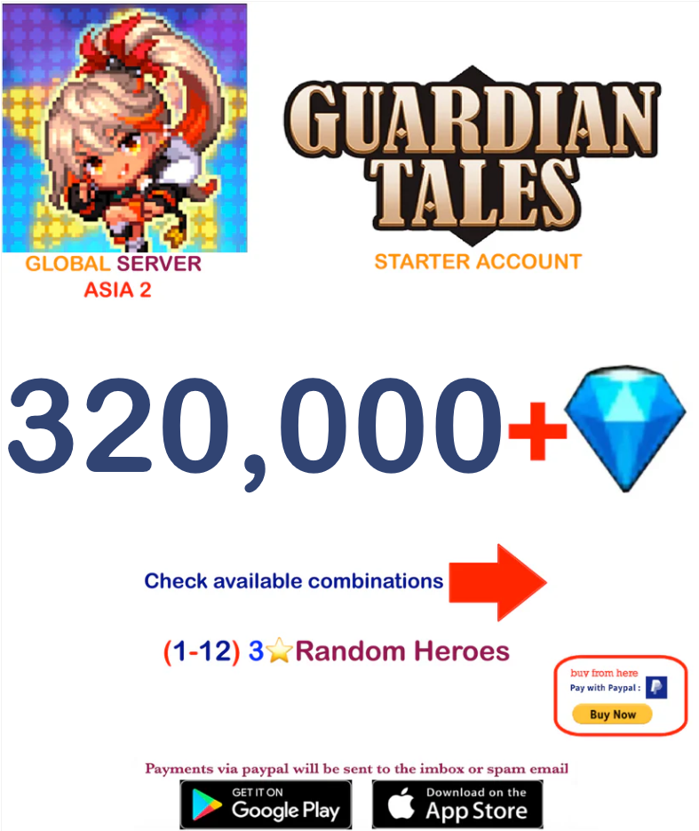 (Global Server - ASIA 2)  Guardian Tales Starter Account  (Unlinked)