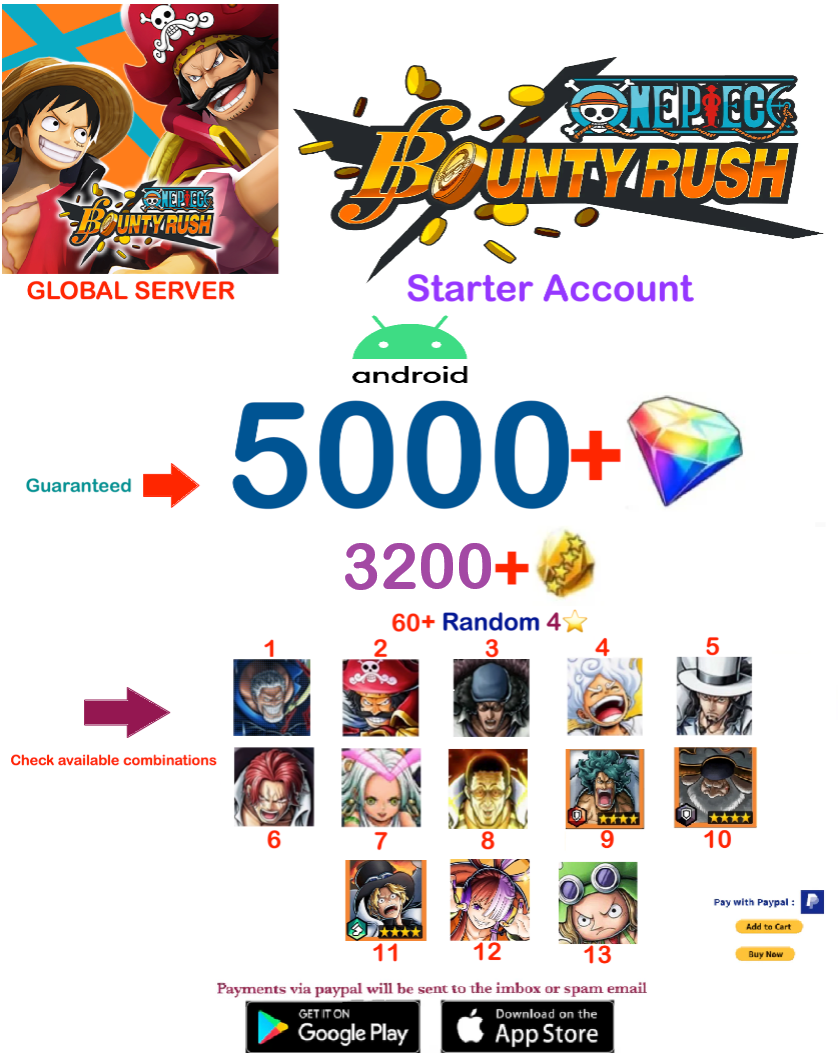 (Global Server-Only Android)  Multiple combinations One Piece Bounty Rush Account v1