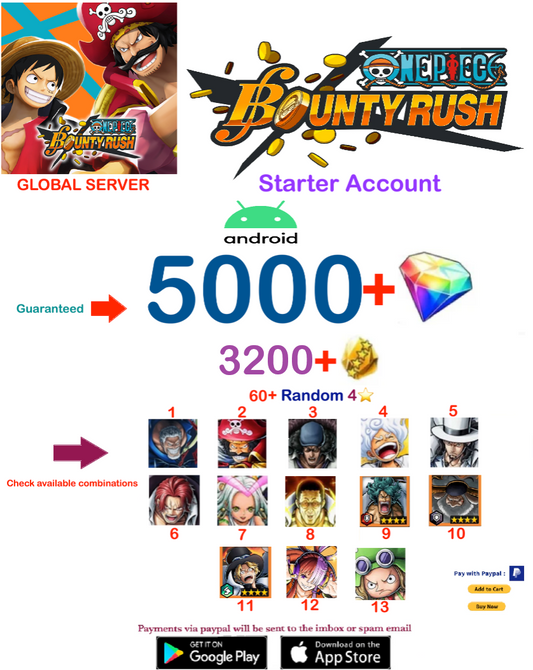 (Global Server-Only Android)  Multiple combinations One Piece Bounty Rush Account v1