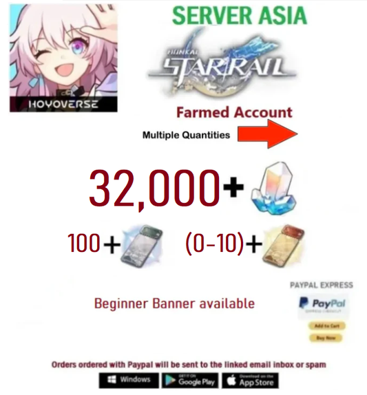 [Asia  Server] 9000 - 30,000 + Stellar Jade Honkai Star Rail Starter Reroll Account