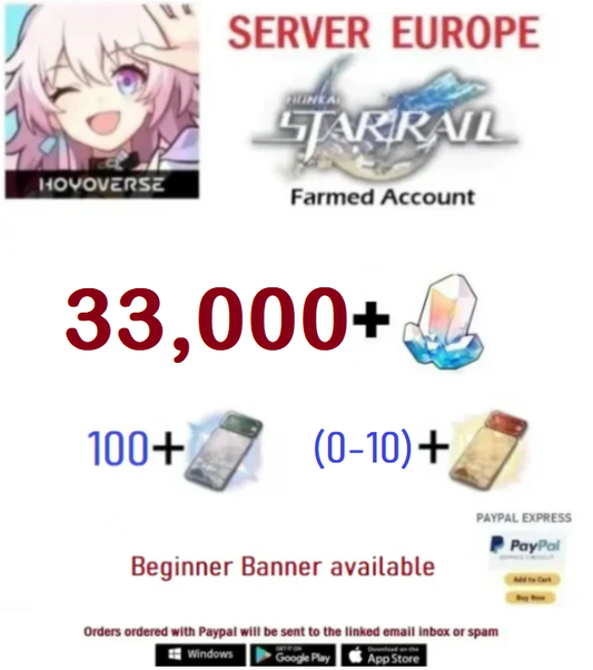 [Europe  Server] 33.000  + Stellar Jade  Honkai: Star Rail Farmed Account