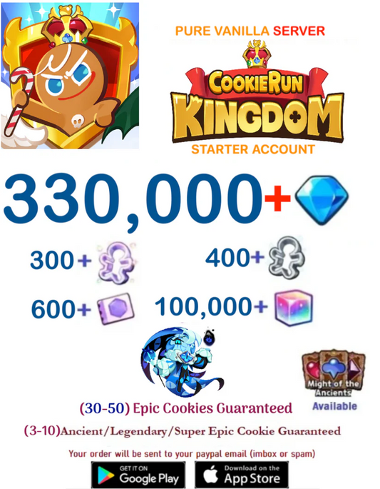 [GLOBAL/PURE VANILLA ][INSTANT DELIVERY] 330,000+Gems +  Shadow Milk / Cookie Run: Kingdom Starter Reroll Account