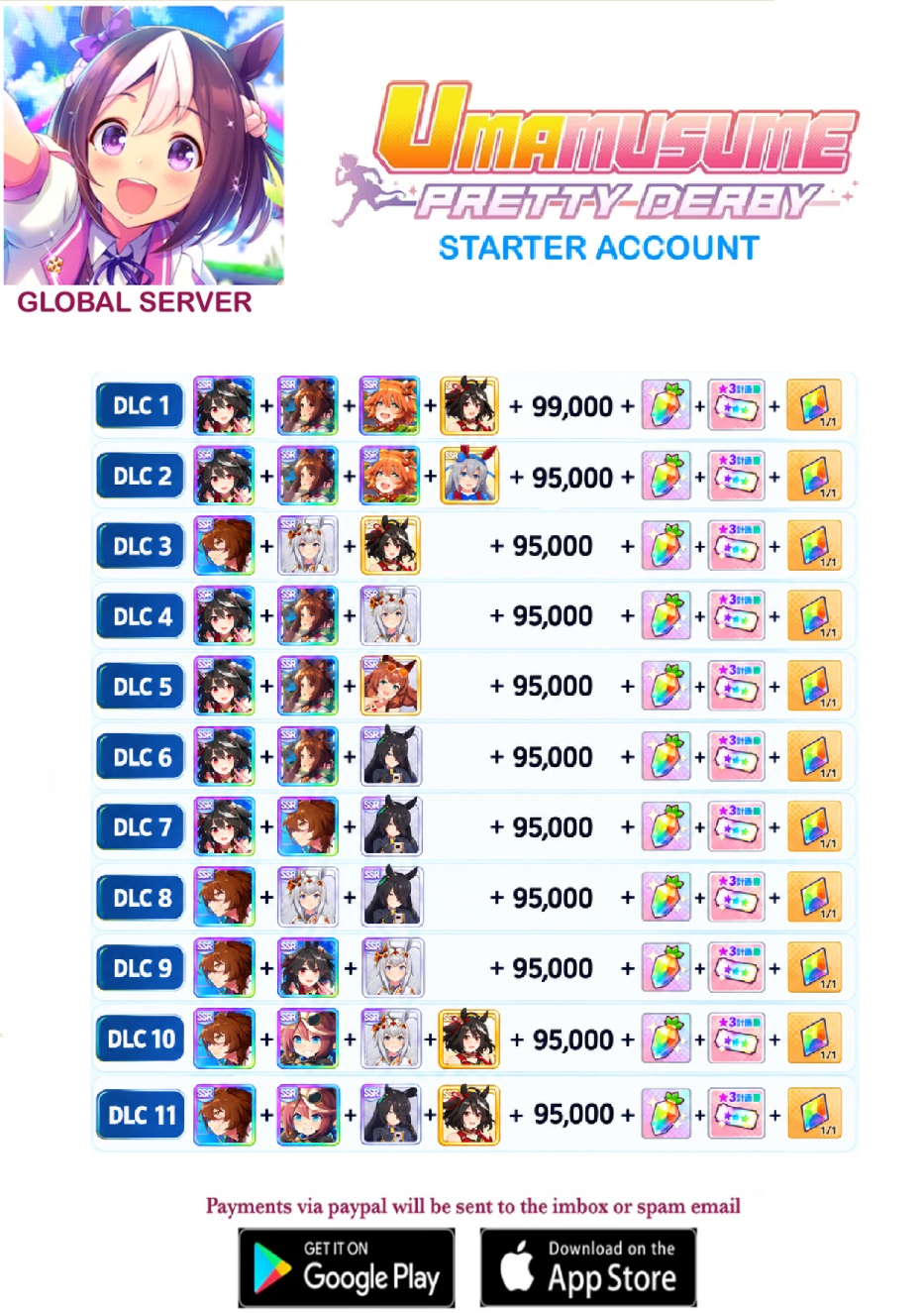 [GLOBAL SERVER]  ??  + Gems + x ??  Uma  Musume Pretty Derby Starter Reroll Account