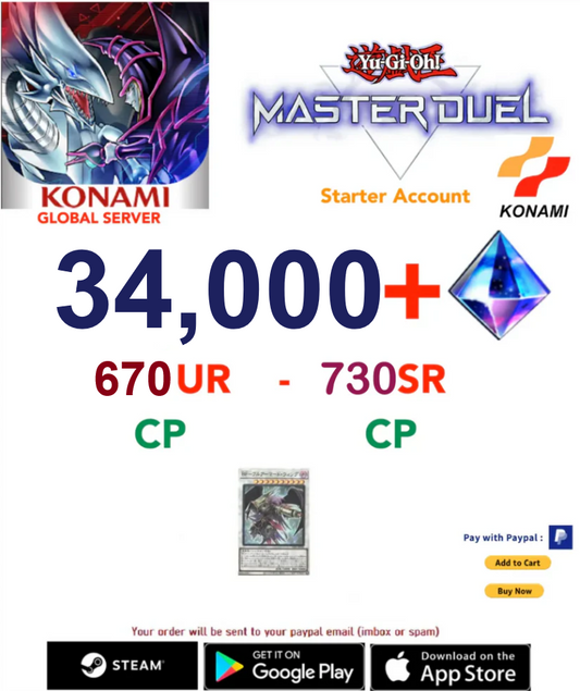 [SERVER GLOBAL/KONAMI]  34,000 + Gems 6700UR Yu-Gi-Oh! Master Duel Starter Reroll Account!
