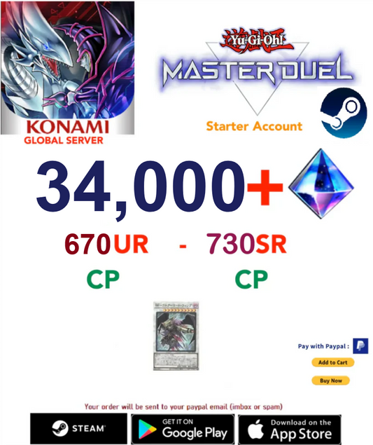 [SERVER GLOBAL/STEAM]  28,000- 35,000+ Gems  700UR - 150SR Yu-Gi-Oh! Master Duel Starter Reroll Account