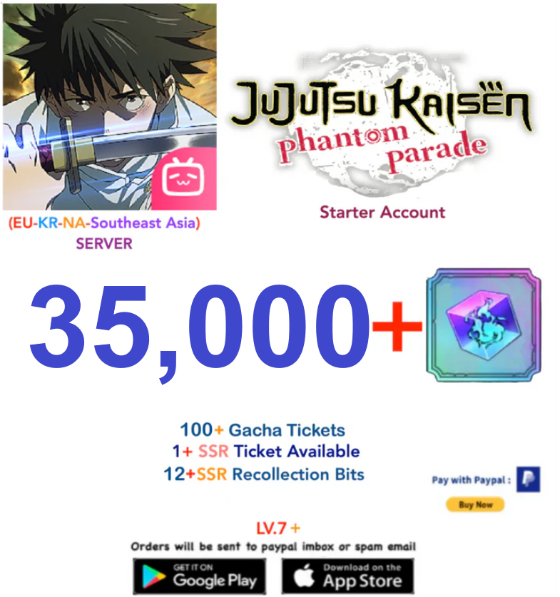 (NA-EU-KR-SA Server) 22000   Gems  Jujutsu Kaisen: Phantom Parade Reroll Starter Account