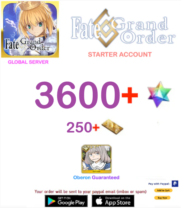 [Global Server] 3600 SQ  + Oberon Fate Grand Order FGO Quartz Starter Account