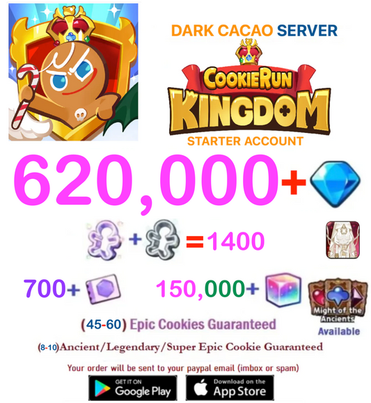 [GLOBAL/Dark Cacao] 620,000+ Gems Cookie Run: Kingdom Starter Reroll Account