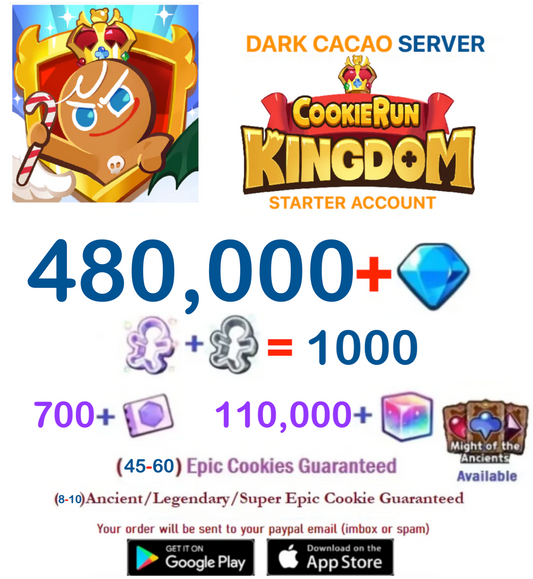 [GLOBAL/Dark Cacao] 500,000+ Gems Cookie Run: Kingdom Starter Reroll Account