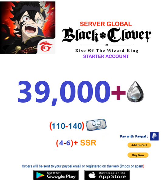 [GLOBAL SERVER]  39,000+ Crystals - 110+ Summon Tickets  Black Clover M Rise of the Wizard King Reroll Account