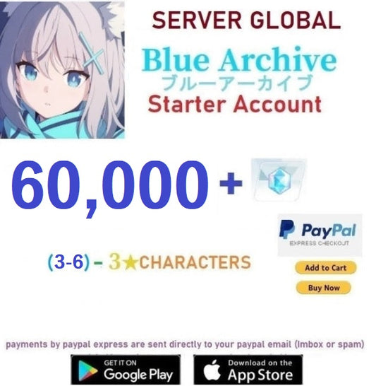 ⭐GLOBAL SERVER⭐60,000+ Gems, (3-6)- 3⭐ Blue Archive Starter Reroll Account