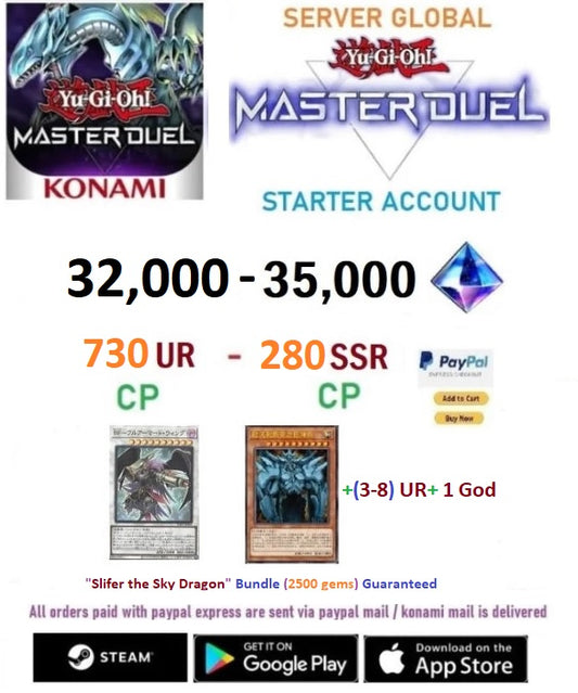 [SERVER GLOBAL/KONAMI]  32,000- 35,000+ Gems Yu-Gi-Oh! Master Duel Starter Reroll Account
