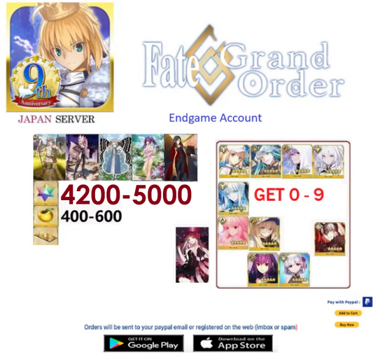 [JAPAN SERVER] Get 0-9 ssr Random(not counting the supports)-  4200-5000 SQ Fate Grand Order FGO Endgame Reroll Account