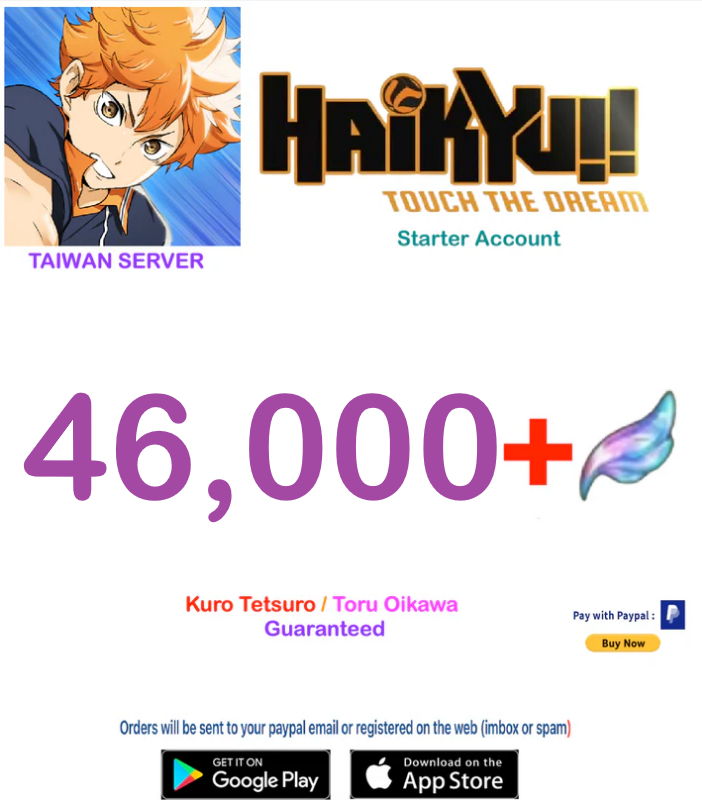 (Taiwan Server)  46.000 Gems +  HAIKYU!! TOUCH THE DREAM Starter Account