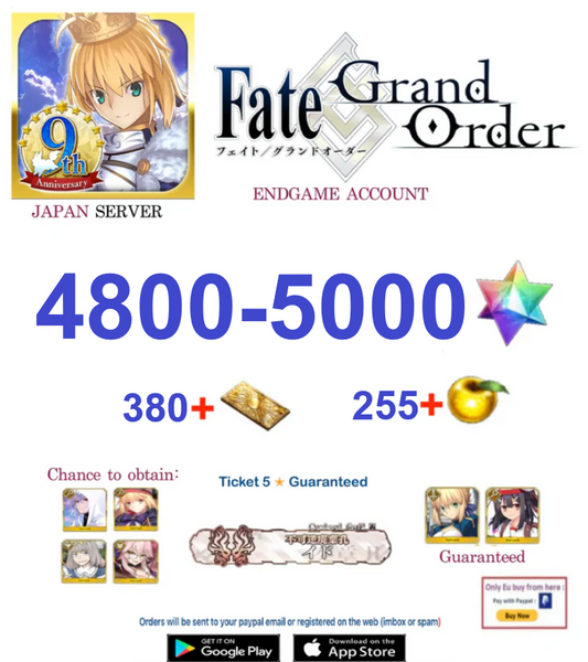 [JP Server] 4800 - 5000 + SQ Fate Grand Order FGO Quartz Endgame Reroll