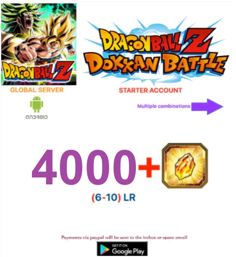 (Global Server)(ANDROID VERSION)  4000 + Dragon Stones  Dragon Ball Dokkan Battle Starter Account