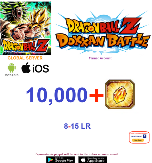 (Global Server)(ANDROID/IOS VERSION)  10,000 + Dragon Stones  Dragon Ball Dokkan Battle Farmed Account