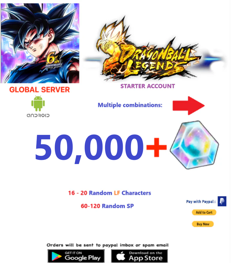 (Global Server)(ANDROID VERSION)  50.000 + Crystal    Dragon Ball Legends Starter Account