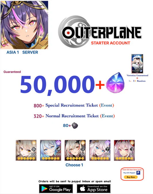 [Asia 1 Server] Outerplane 50,000 + Ether  Reroll Starter Account