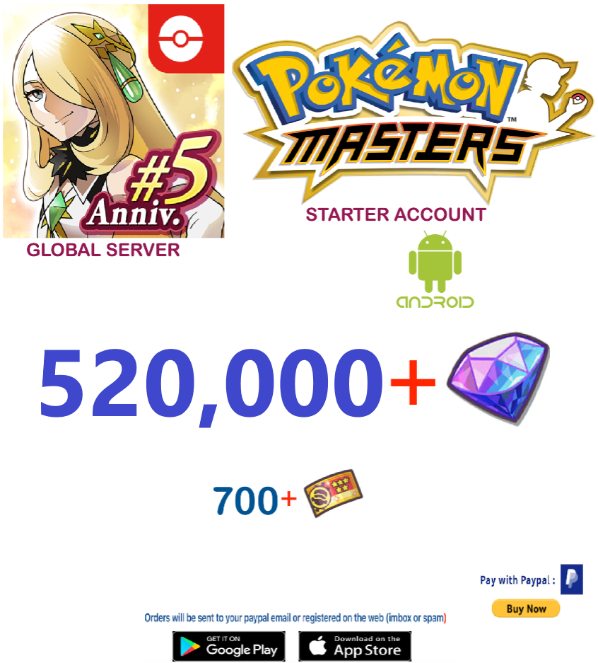 [Global Server/Android Version] 520,000 Gems Pokemon Master Ex  Reroll Starter Account