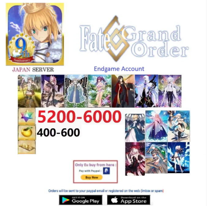 [JAPAN SERVER] Custom  5200-6000 SQ Fate Grand Order FGO Endgame Account