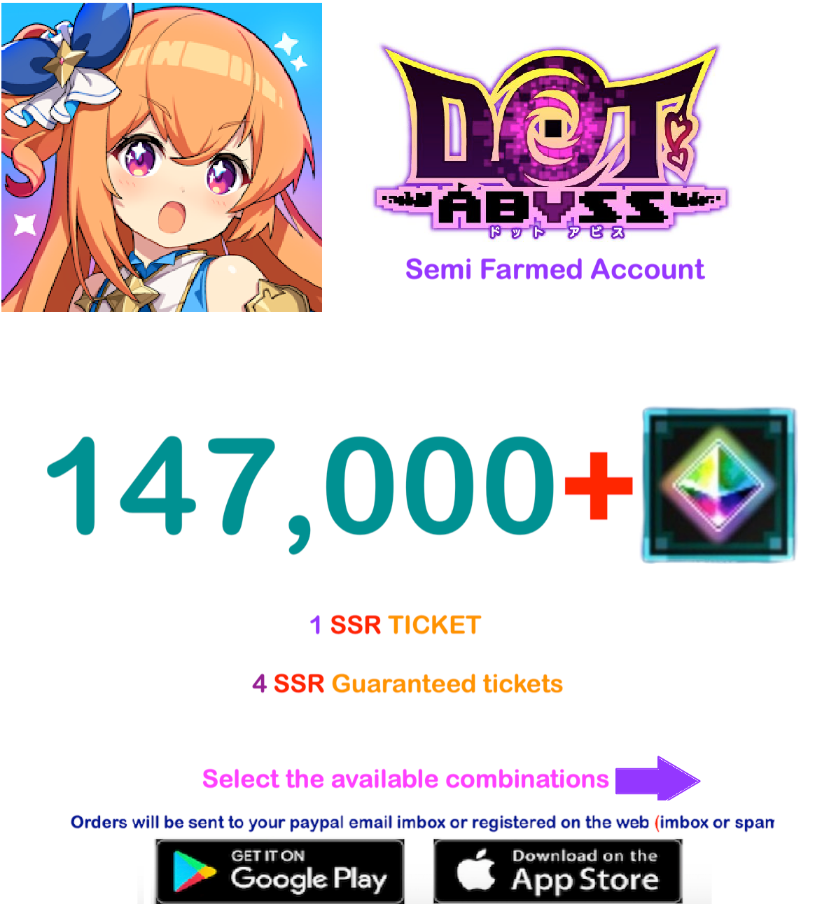 [JAPAN/ DMM SERVER] ⭐ 147.000  Gems ⭐  Dot Abyss Semi Farmed Account
