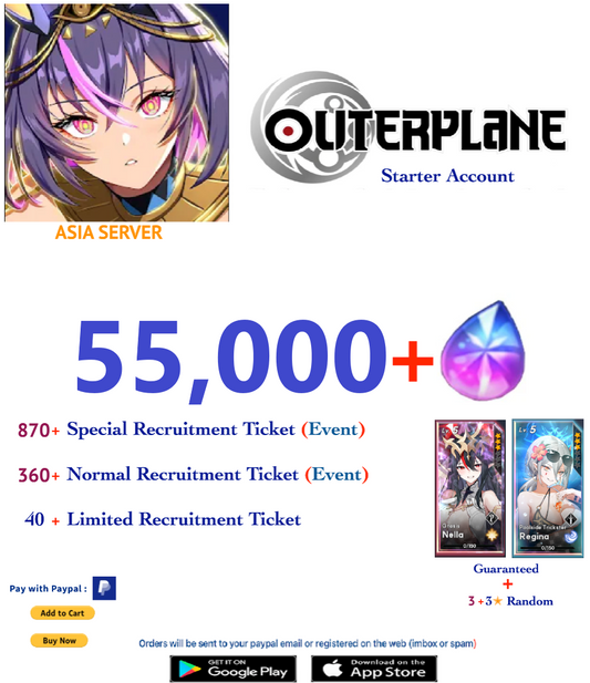 [Asia Server] Outerplane 55.000+ Ether  Reroll Starter Account v2