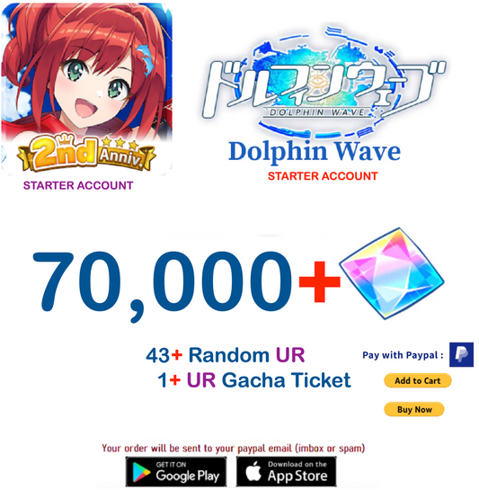 (Japan Server)  70.000+ Gems +43 UR  Dolphin Wave Reroll Starter Account