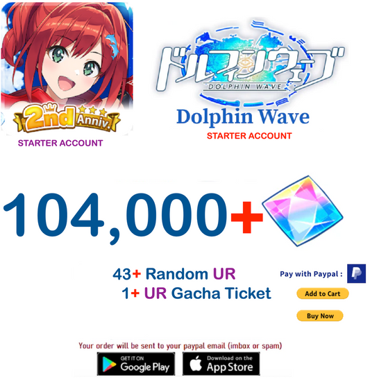(Japan Server)  104.000+ Gems +43 UR  Dolphin Wave Reroll Starter Account