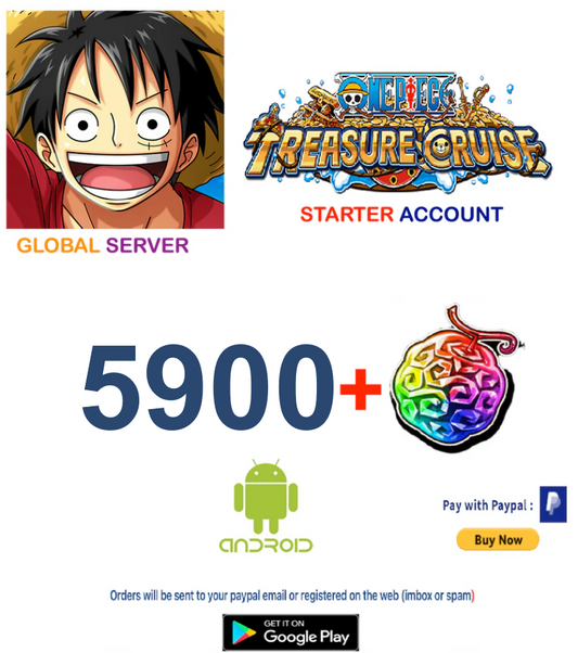 (Global Server/ Android Version )  5900 + Gems  ONE PIECE Treasure Cruise Starter Account