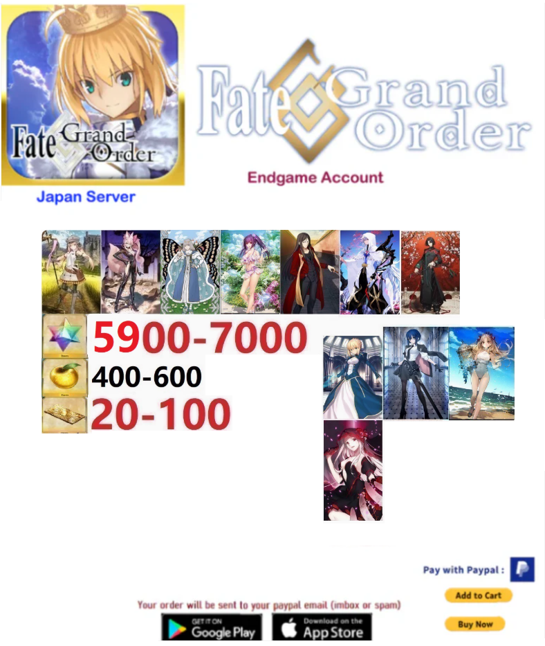 [JAPAN SERVER] Custom  5900-7000 SQ Fate Grand Order FGO Endgame Account