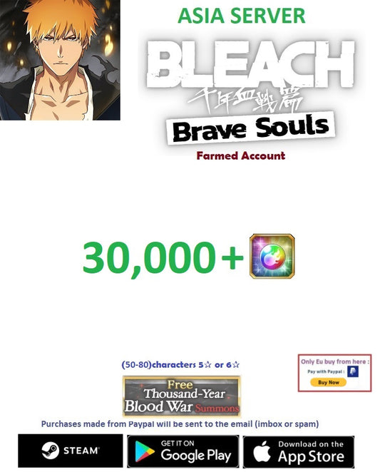 (Asia Server)  30.000 + Gems  Bleach: Brave Souls  Farmed Account