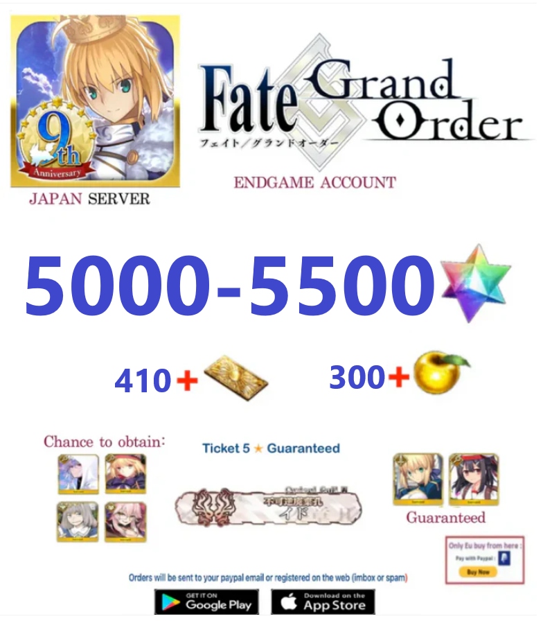 [JP Server] 5000 - 5500 + SQ Fate Grand Order FGO Quartz Endgame Reroll