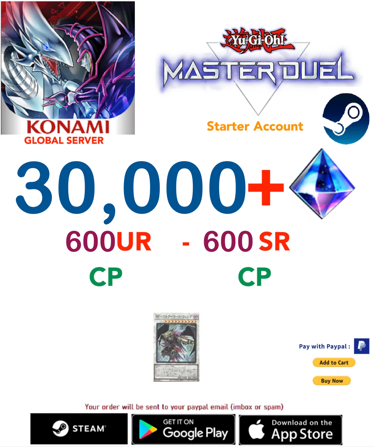[SERVER GLOBAL/STEAM VERSION]  30,000- 35,000+ Gems  600UR Yu-Gi-Oh! Master Duel Starter Reroll Account