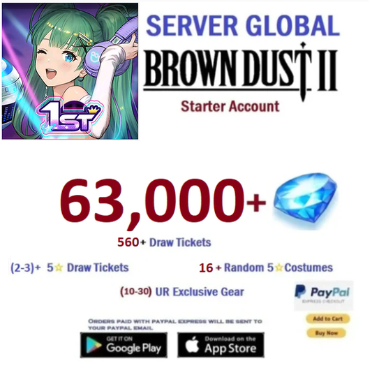 [Global Server/Unlinked] 63,000 Gems  Brown Dust 2 Starter Starter Account