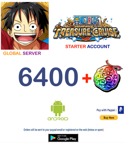 (Global Server/ Android Version )  6400 + Gems  ONE PIECE Treasure Cruise Starter Account