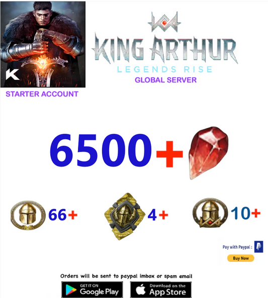 (Global Server)  6500 Gems  King Arthur Legends Rise Starter Account