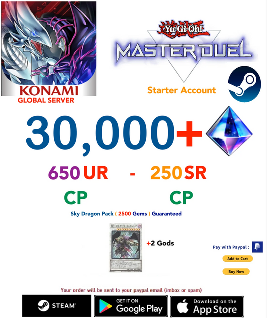 [SERVER GLOBAL/STEAM]  30,000+ Gems Yu-Gi-Oh! Master Duel Starter Reroll Account