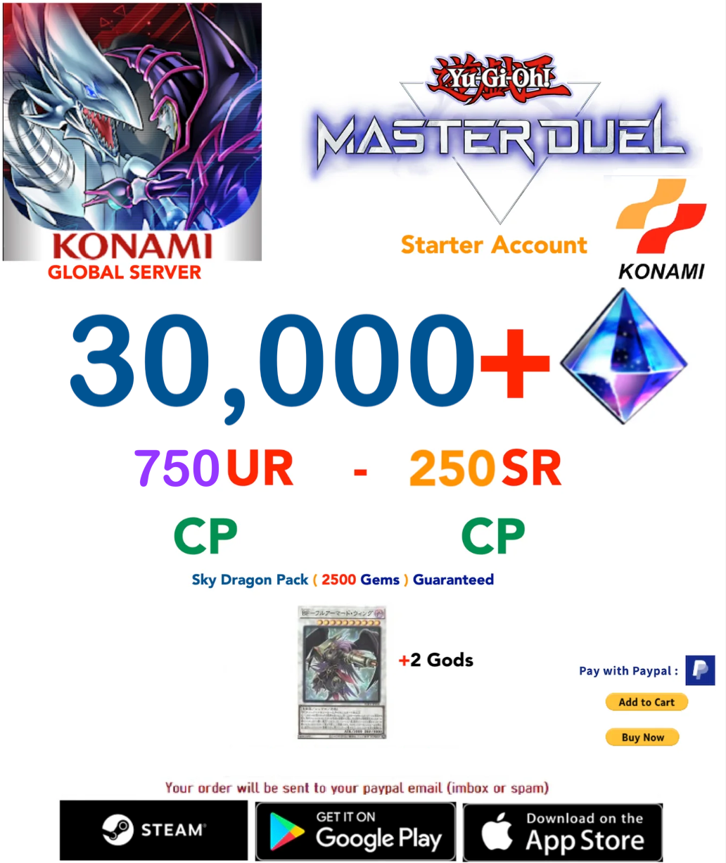 [SERVER GLOBAL/KONAMI][PROMO : BUY 3 - GET 1 FREE]  30000+ Gems Yu-Gi-Oh! Master Duel Starter Reroll Account
