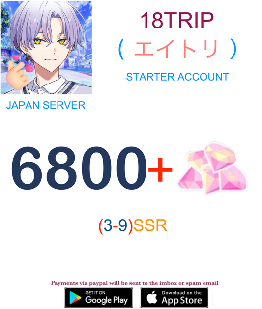 (Japan Server)  6800+ Gems +  3~10 SSR   18TRIP(エイトリ) Starter Account