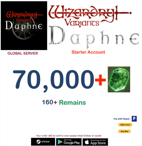 (Global Server)(INSTANT DELIVERY)  70000 Gems  Wizardry Variants Daphne  Starter Account
