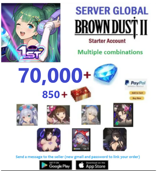 [Global Server/Unlinked] 70,000 Gems + Multiple combinations  Brown Dust 2 Starter Reroll Account