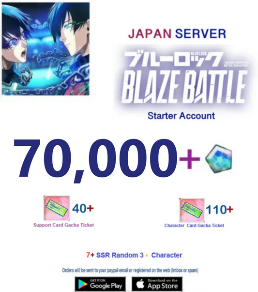 [Japan Server] 70.000 Gems +7SSR  -  BLUE LOCK  BLAZE BATTLE   Starter Account