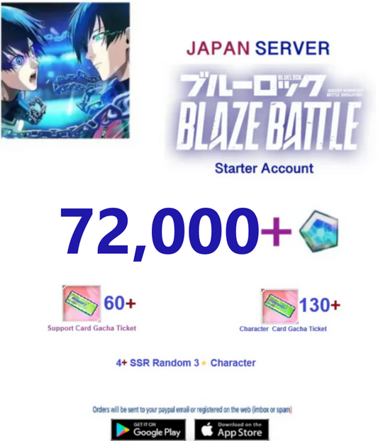 [Japan Server] 72,000 Gems +4SSR  -  BLUE LOCK  BLAZE BATTLE   Starter Account