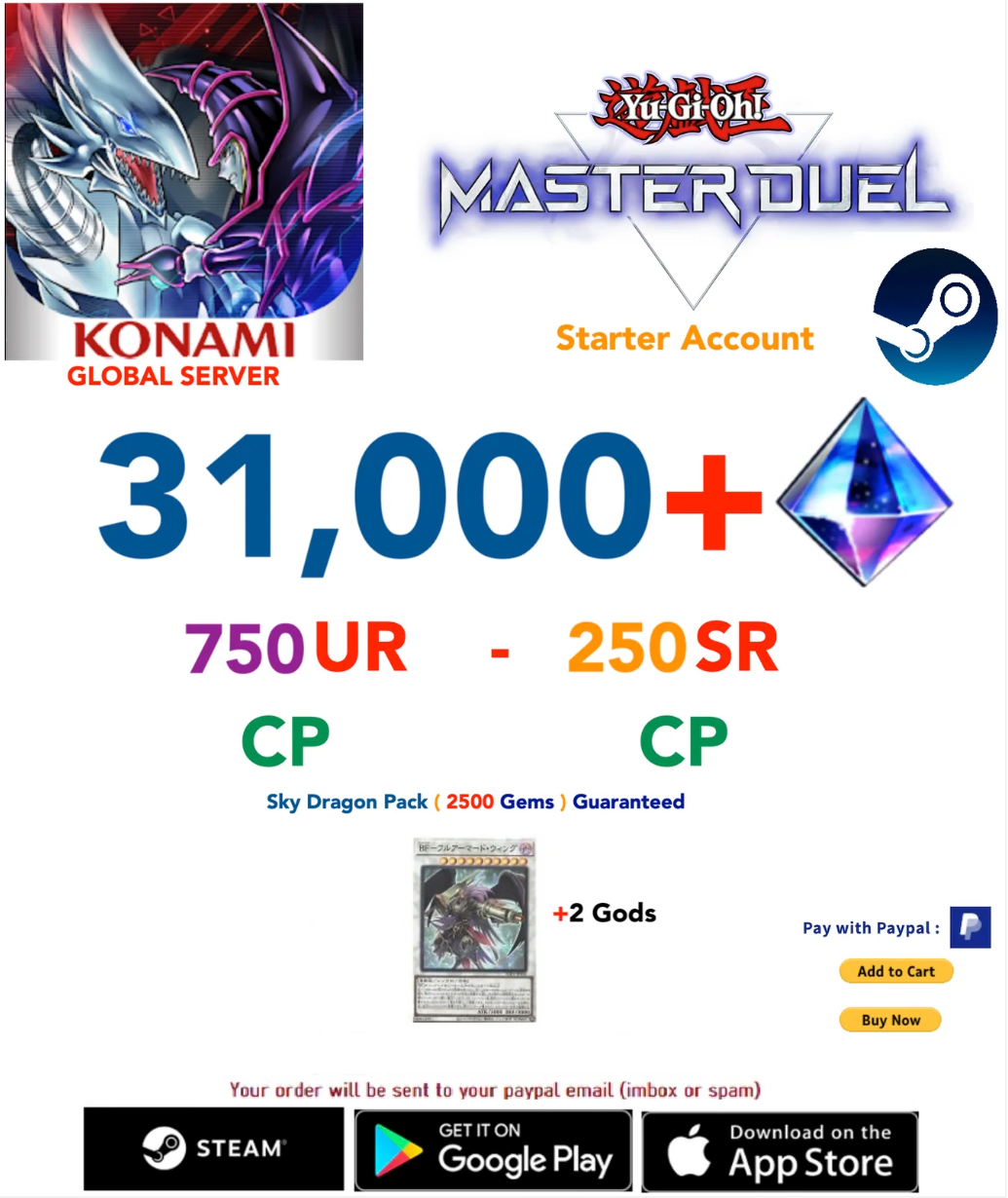 [SERVER GLOBAL/STEAM]  28,000- 35,000+ Gems  700UR - 150SR Yu-Gi-Oh! Master Duel Starter Reroll Account